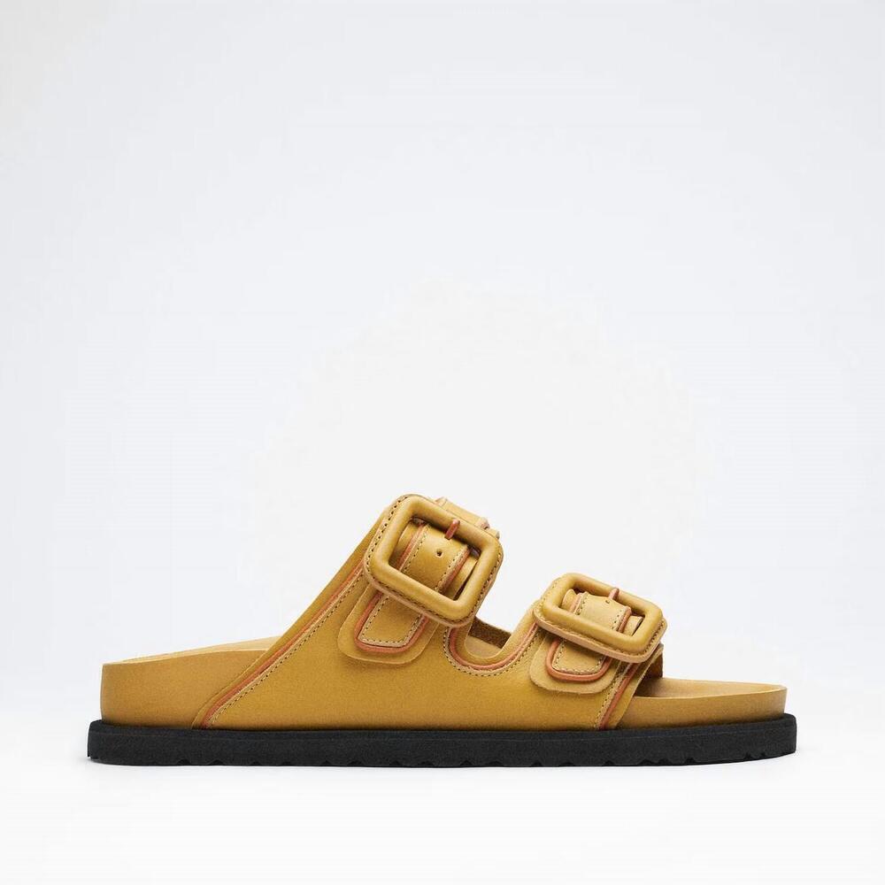NEW BIRKENSTOCK women's 1774 arizona leather buckle sandals in mustard brown